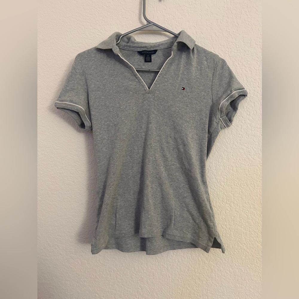 Tommy Hilfiger Gray Collared V Neck Polo Shirt
